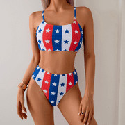Fulorrnie Women's Push Up High Waisted Bikini Set Floral Print Comfort Fit Swimwear, Red, L